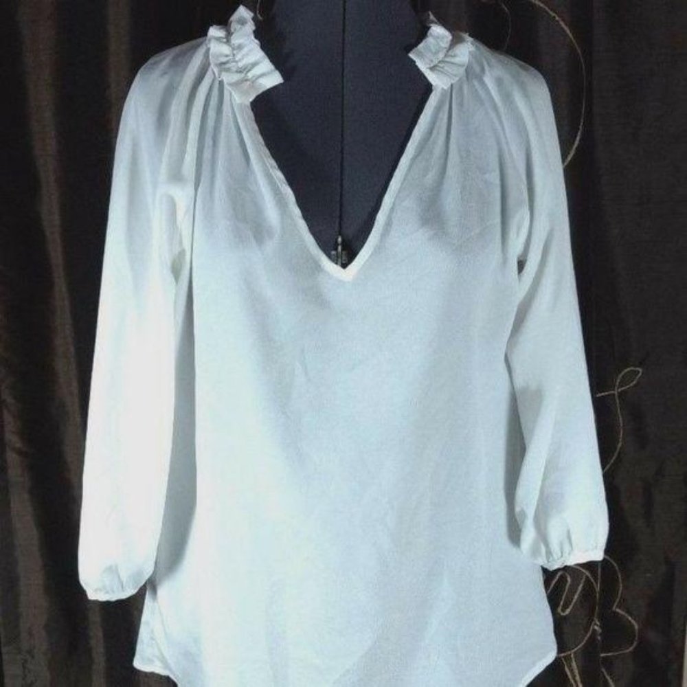 Stitch Fix Renee C White Sheer V Neck Blouse Sz M - Picture 3 of 8